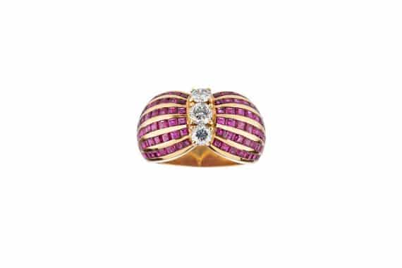 A bow diamonds and rubies ring