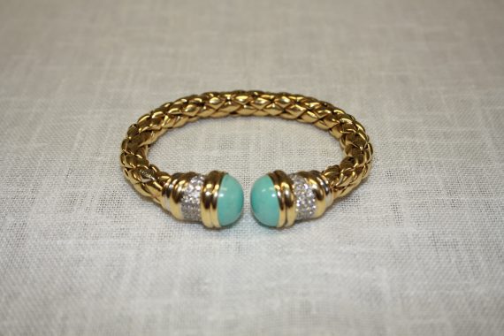 18 carat gold bracelet with turquoise and diamonds